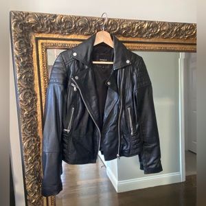 Barney’s Original Black Genuine Leather Biker Jacket Size US4